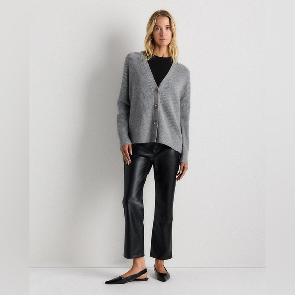 NWT Quince Mongolian Cashmere Fisherman Boxy Cropped Cardigan Sweater - Picture 2 of 6